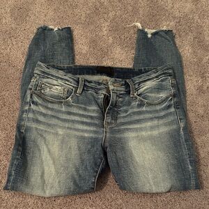 Buckle Distressed Blue Ankle Jeans